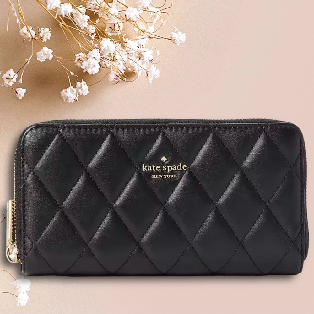 Kate Spade Quilted Black Leather Zip Around Wallet NWT - Picture 7 of 16